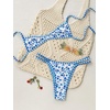 image:imageMakeMeChic Womens Micro Tanning Bikini Sets Cheetah Gingham Sexy Tiny Bathing Suit SwimsuitBlue White Floral