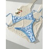 image:imageMakeMeChic Womens Micro Tanning Bikini Sets Cheetah Gingham Sexy Tiny Bathing Suit SwimsuitBlue White Floral