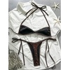 image:imageMakeMeChic Womens Micro Tanning Bikini Sets Cheetah Gingham Sexy Tiny Bathing Suit SwimsuitChocolate Brown