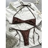 image:imageMakeMeChic Womens Micro Tanning Bikini Sets Cheetah Gingham Sexy Tiny Bathing Suit SwimsuitChocolate Brown