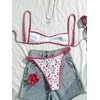 image:imageMakeMeChic Womens Micro Tanning Bikini Sets Cheetah Gingham Sexy Tiny Bathing Suit SwimsuitFloral Red White