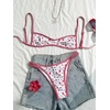 image:imageMakeMeChic Womens Micro Tanning Bikini Sets Cheetah Gingham Sexy Tiny Bathing Suit SwimsuitFloral Red White