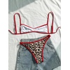 image:imageMakeMeChic Womens Micro Tanning Bikini Sets Cheetah Gingham Sexy Tiny Bathing Suit SwimsuitLeopard Brown Red