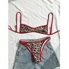 image:imageMakeMeChic Womens Micro Tanning Bikini Sets Cheetah Gingham Sexy Tiny Bathing Suit SwimsuitLeopard Brown Red