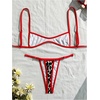 image:imageMakeMeChic Womens Micro Tanning Bikini Sets Cheetah Gingham Sexy Tiny Bathing Suit SwimsuitLeopard Red