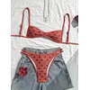 image:imageMakeMeChic Womens Micro Tanning Bikini Sets Cheetah Gingham Sexy Tiny Bathing Suit SwimsuitRed Floral