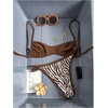 image:imageMakeMeChic Womens Micro Tanning Bikini Sets Cheetah Gingham Sexy Tiny Bathing Suit SwimsuitZebra Brown