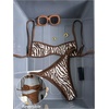 image:imageMakeMeChic Womens Micro Tanning Bikini Sets Cheetah Gingham Sexy Tiny Bathing Suit SwimsuitZebra Brown