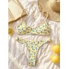 image:imageMakeMeChic Womens Polka Dots Thong Bikini Sets High Cut Micro Sexy Bathing Suit SwimsuitYellow Floral