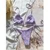 image:imageMakeMeChic Womens Sexy Sequin Bikini Sets String Halter Triangle Swimsuits Two Piece Summer Bathing SuitMauve Purple