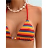 image:imageMakeMeChic Womens Striped Bikini Sets Halter Triangle Tie Side Thong 2 Piece SwimsuitsRed