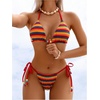 image:imageMakeMeChic Womens Striped Bikini Sets Halter Triangle Tie Side Thong 2 Piece SwimsuitsRed