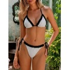 image:imageMakeMeChic Womens Summer Gingham 2 Piece Bikini Set Halter String Triangle Swimsuit Beach Vacation SwimwearBlack and White B
