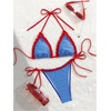 image:imageMakeMeChic Womens Summer Gingham 2 Piece Bikini Set Halter String Triangle Swimsuit Beach Vacation SwimwearBlue and Red