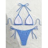 image:imageMakeMeChic Womens Summer Gingham 2 Piece Bikini Set Halter String Triangle Swimsuit Beach Vacation SwimwearBlue and White