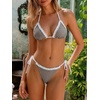 image:imageMakeMeChic Womens Summer Gingham 2 Piece Bikini Set Halter String Triangle Swimsuit Beach Vacation SwimwearLight Grey
