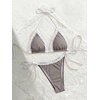 image:imageMakeMeChic Womens Summer Gingham 2 Piece Bikini Set Halter String Triangle Swimsuit Beach Vacation SwimwearLight Grey