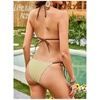 image:imageMakeMeChic Womens Summer Gingham 2 Piece Bikini Set Halter String Triangle Swimsuit Beach Vacation SwimwearLight Yellow