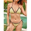 image:imageMakeMeChic Womens Summer Gingham 2 Piece Bikini Set Halter String Triangle Swimsuit Beach Vacation SwimwearLight Yellow