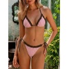 image:imageMakeMeChic Womens Summer Gingham 2 Piece Bikini Set Halter String Triangle Swimsuit Beach Vacation SwimwearPink