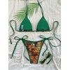 image:imageMakeMeChic Womens Zebra Cheetah Triangle Thong Bikini Sets Halter String Bathing Suit SwimsuitLeopard Green Multi