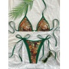 image:imageMakeMeChic Womens Zebra Cheetah Triangle Thong Bikini Sets Halter String Bathing Suit SwimsuitLeopard Green Multi