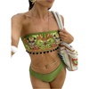 image:imageMAKEMECHIC Womens Boho Strapless Swimsuits Bandeau Mid Waist 2 Piece Bikini SetGreen