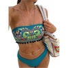 image:imageMAKEMECHIC Womens Boho Strapless Swimsuits Bandeau Mid Waist 2 Piece Bikini SetTeal Blue