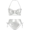 image:imageMakeMeChic Womens 2 Piece Gold Bikini Sets Metallic High Waisted Ruched Halter Tie Side Swim Bathing SuitWhite