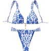image:imageMakeMeChic Womens Floral Print 2 Piece Bikini Sets Tie Back Triangle Thong Bathing Suit SwimsuitN Blue
