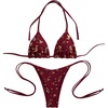 image:imageMakeMeChic Womens Sexy Sequin Bikini Sets String Halter Triangle Swimsuits Two Piece Summer Bathing SuitBurgundy