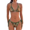 image:imageMakeMeChic Womens Zebra Cheetah Triangle Thong Bikini Sets Halter String Bathing Suit SwimsuitLeopard Green Multi