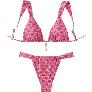 image:imageMakeMeChic Womens Floral Print 2 Piece Bikini Sets Tie Back Triangle Thong Bathing Suit SwimsuitN Pink Floral