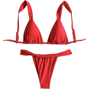 image:imageMakeMeChic Womens Floral Print 2 Piece Bikini Sets Tie Back Triangle Thong Bathing Suit SwimsuitPure Red
