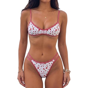 image:imageMakeMeChic Womens Micro Tanning Bikini Sets Cheetah Gingham Sexy Tiny Bathing Suit SwimsuitFloral Red White