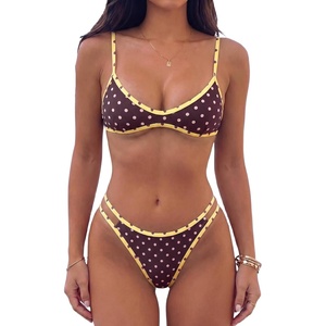image:imageMakeMeChic Womens Micro Tanning Bikini Sets Cheetah Gingham Sexy Tiny Bathing Suit SwimsuitPolka Dots Brown