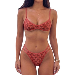 image:imageMakeMeChic Womens Micro Tanning Bikini Sets Cheetah Gingham Sexy Tiny Bathing Suit SwimsuitRed Floral