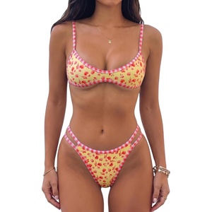 image:imageMakeMeChic Womens Micro Tanning Bikini Sets Cheetah Gingham Sexy Tiny Bathing Suit SwimsuitYellow Floral
