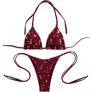 image:imageMakeMeChic Womens Sexy Sequin Bikini Sets String Halter Triangle Swimsuits Two Piece Summer Bathing SuitBurgundy