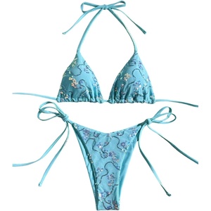 image:imageMakeMeChic Womens Sexy Sequin Bikini Sets String Halter Triangle Swimsuits Two Piece Summer Bathing SuitMint Blue