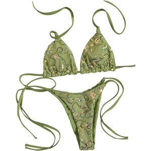 image:imageMakeMeChic Womens Sexy Sequin Bikini Sets String Halter Triangle Swimsuits Two Piece Summer Bathing SuitOlive Green