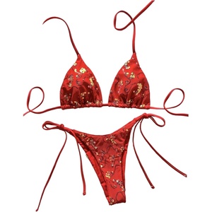 image:imageMakeMeChic Womens Sexy Sequin Bikini Sets String Halter Triangle Swimsuits Two Piece Summer Bathing SuitRed