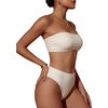 image:imageMakeMeChic Womens Bandeau Bikini Sets High Waisted Cheeky 2 Piece Strapless Bathing SuitApricot