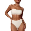 image:imageMakeMeChic Womens Bandeau Bikini Sets High Waisted Cheeky 2 Piece Strapless Bathing SuitApricot