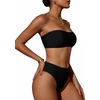 image:imageMakeMeChic Womens Bandeau Bikini Sets High Waisted Cheeky 2 Piece Strapless Bathing SuitBlack