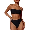 image:imageMakeMeChic Womens Bandeau Bikini Sets High Waisted Cheeky 2 Piece Strapless Bathing SuitBlack