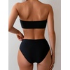image:imageMakeMeChic Womens Bandeau Bikini Sets High Waisted Cheeky 2 Piece Strapless Bathing SuitBlack