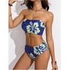 image:imageMakeMeChic Womens Bandeau Bikini Sets High Waisted Cheeky 2 Piece Strapless Bathing SuitBlue