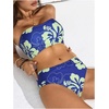 image:imageMakeMeChic Womens Bandeau Bikini Sets High Waisted Cheeky 2 Piece Strapless Bathing SuitBlue