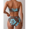 image:imageMakeMeChic Womens Bandeau Bikini Sets High Waisted Cheeky 2 Piece Strapless Bathing SuitBrown Floral